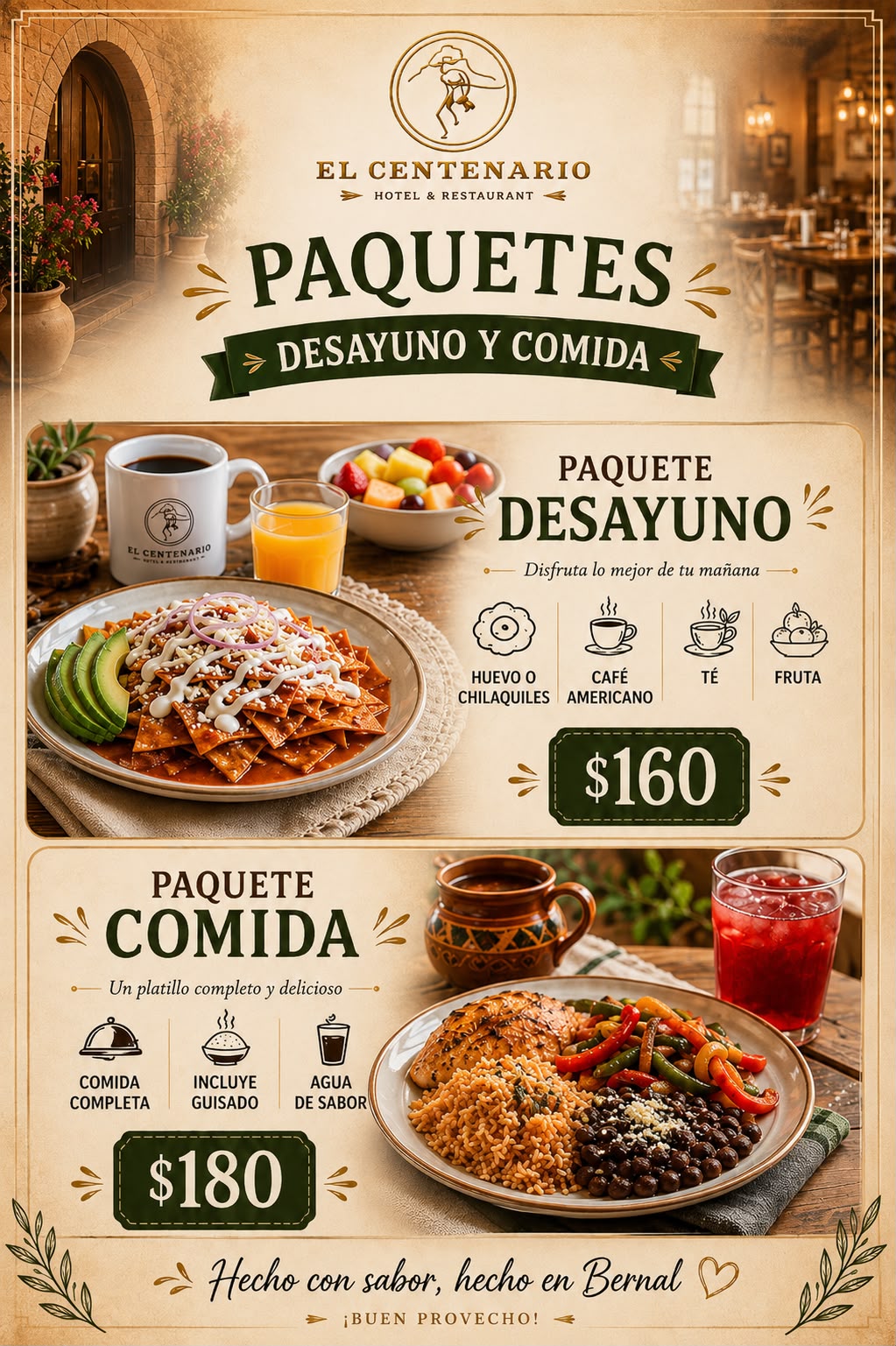 Paquetes Desayuno y Comida, El Centenario