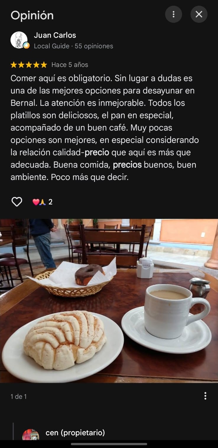 Reseña de Juan Carlos en Google, 5 estrellas